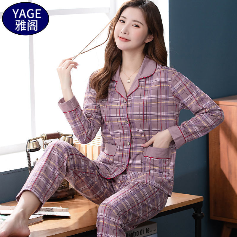 Pijamas de algodón Primavera y otoño de las mujeres chaqueta de manga larga traje de mediana edad y las madres mayores más tamaño al aire libre desgaste del hogar de invierno