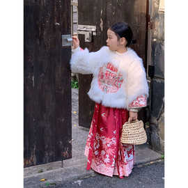 女童拜年服冬装新款宝宝民族风汉服唐装皮草外套加绒马面裙两件套