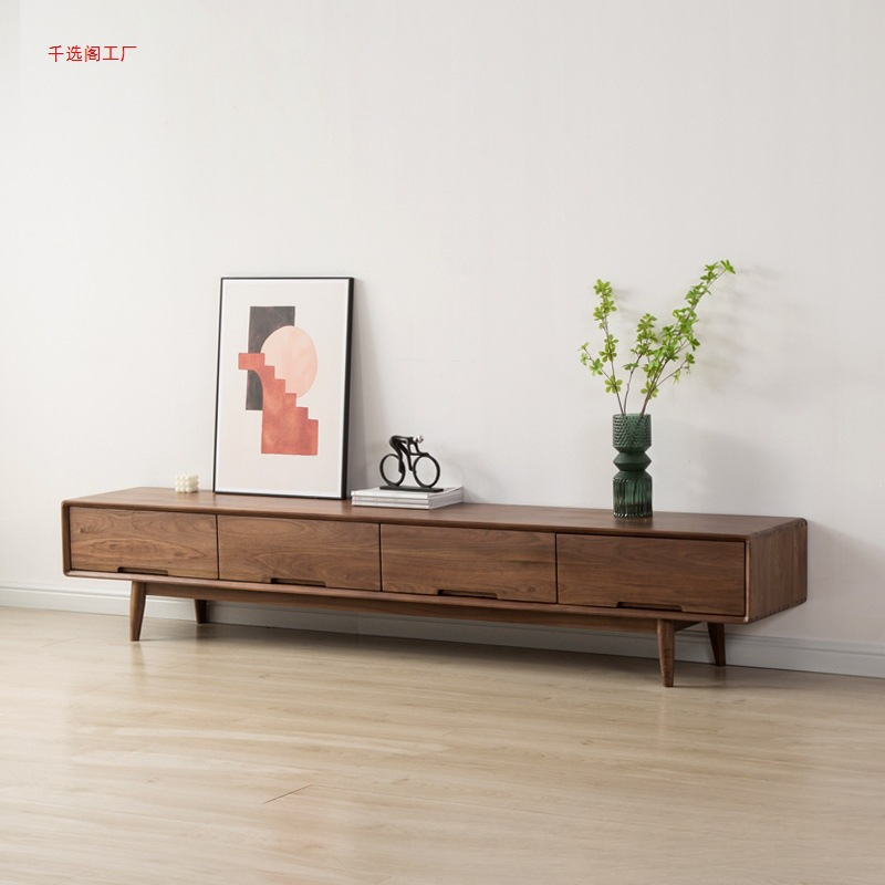 Modern Minimalist Tv Cabinet Nordic Black Walnut Living Room Drawer Cabinet Small Apartment Japanese Solid Wood Floor Cabinet with Drawers