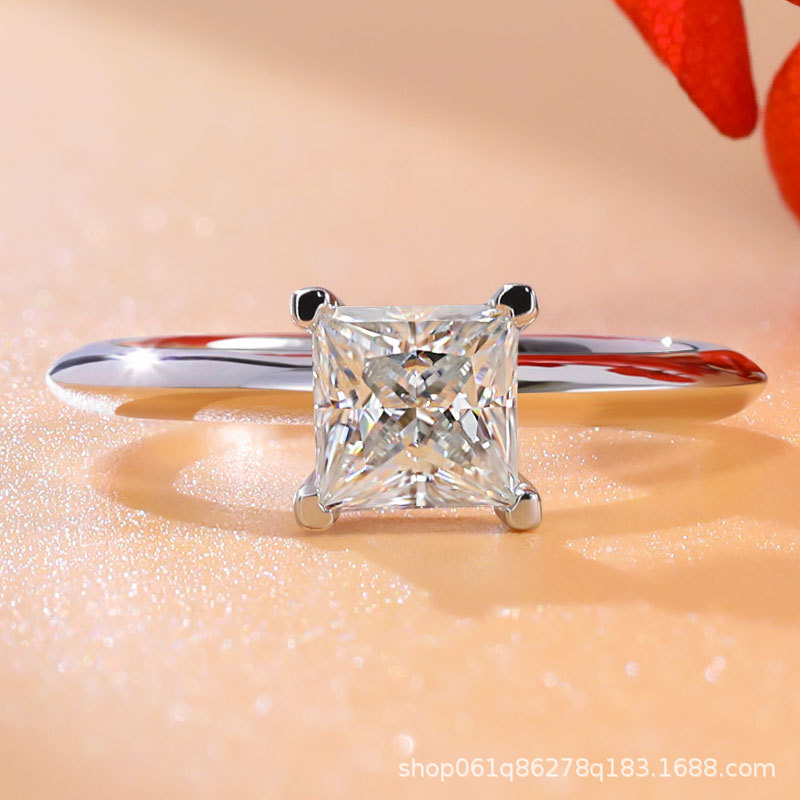 1 karat princess square moissanite ring shaped moisan diamond ring female 925 silver plated platinum wedding ring wholesale