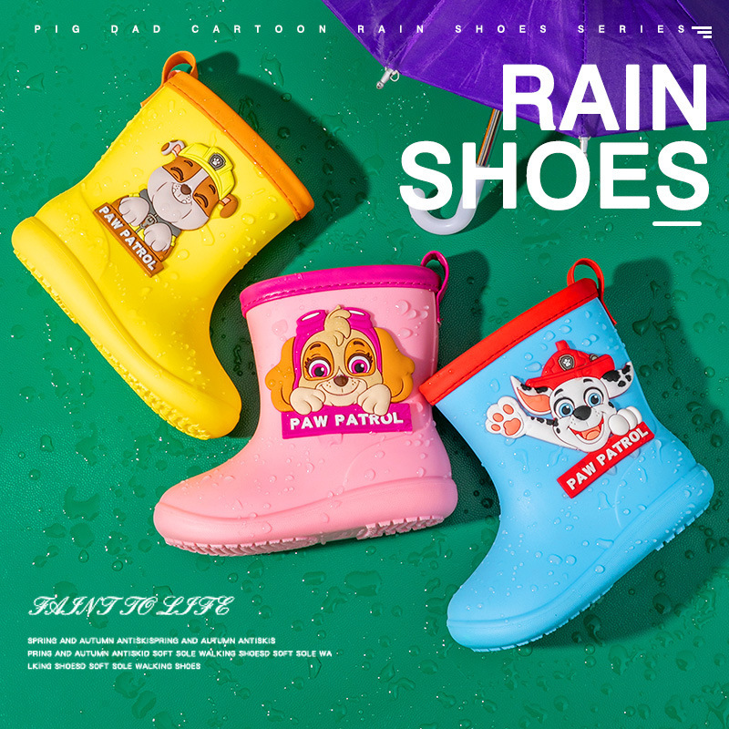 Paw Patrol Children's Rain Boots Boys and Girls Cartoon Non-Slip Soft Sole Children's Waterproof Rain Boots Kindergarten Baby Water Shoes
