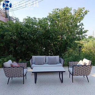 Outdoor Sofa Courtyard Designer Rattan Furniture Hotel B&B Rattan Chair Sofa Outdoor Open-Air Rattan Sofa Chair