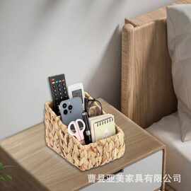 跨境水葫芦草编收纳篮客厅遥控器杂物收纳盒办公桌文具眼睛储物盒