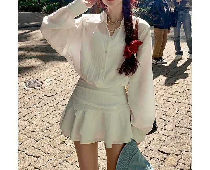 Белое женское платье-рубашка с длинными рукавами, искусственная юбка королевской сестры из двух частей, французская юбка с рюшами на талии, лесной стиль.