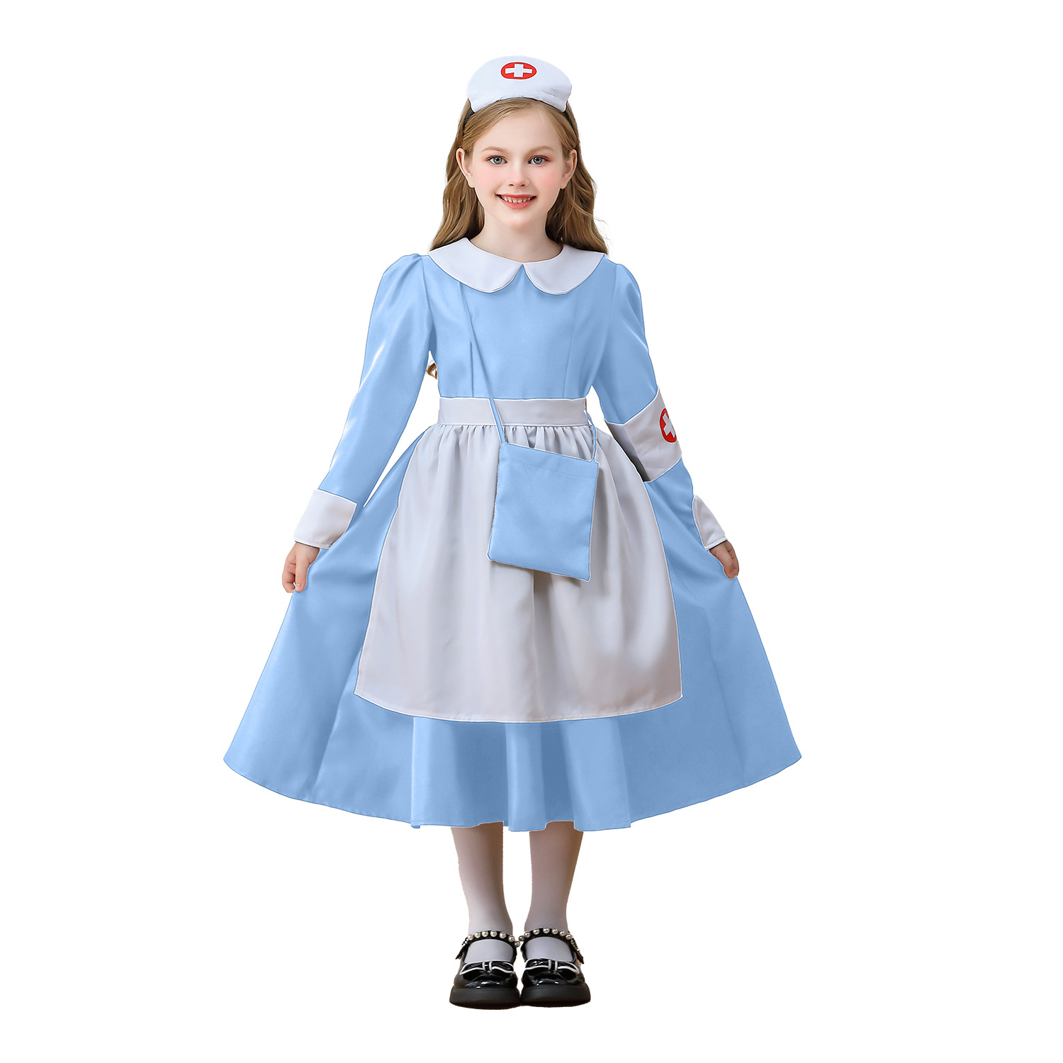 Halloween Kidsren's Costume Nurse Costume Doctor Nurse Costume Girl Maid Costume Performance Costume Sky Blue Dress