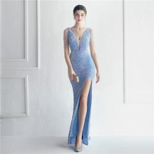 19969#外贸名媛明星正式场合绒底珠片手工钉珠无袖V领长款晚礼服