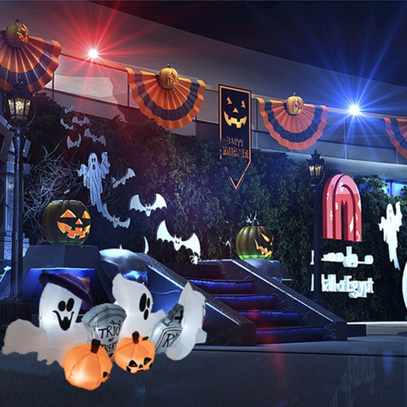 Halloween inflable blanco fantasma lápida de calabaza cabeza modelo inflable 1,8 m luminoso modelo inflable escena de Halloween accesorios de decoración