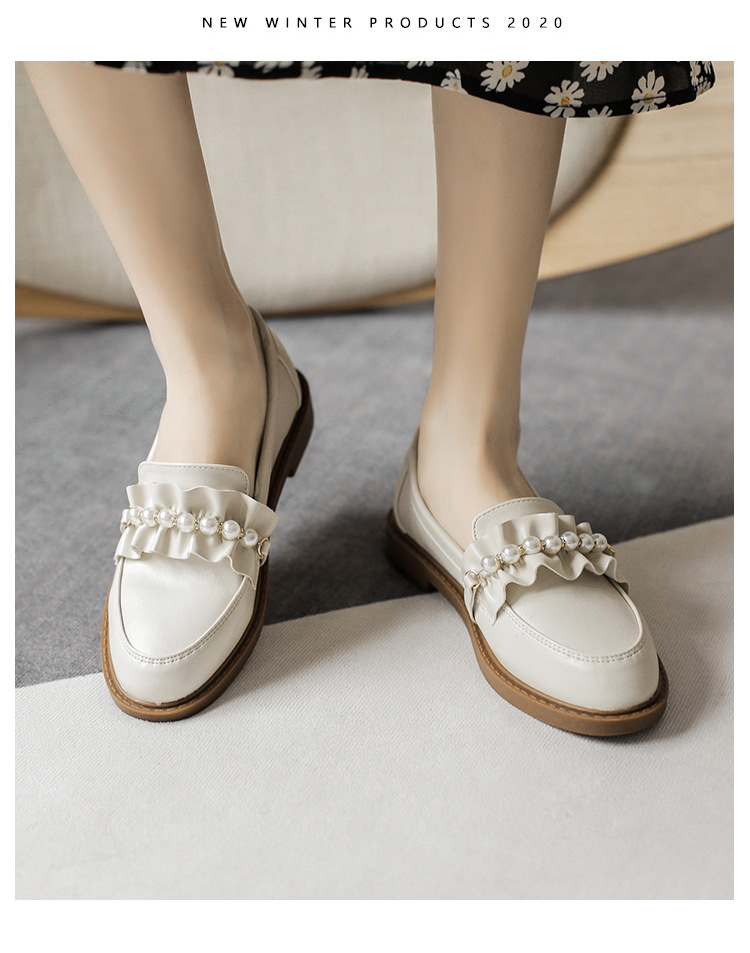 fashion pearl decoration flat small leather shoes NSCA39908