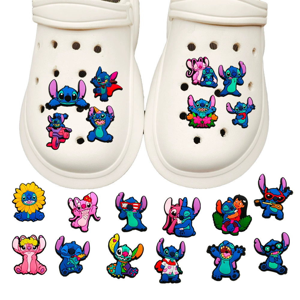 Милая мультяшная серия Stich Croc Shoes Flower PVC мягкая резиновая садовая обувь DIY декоративная пряжка