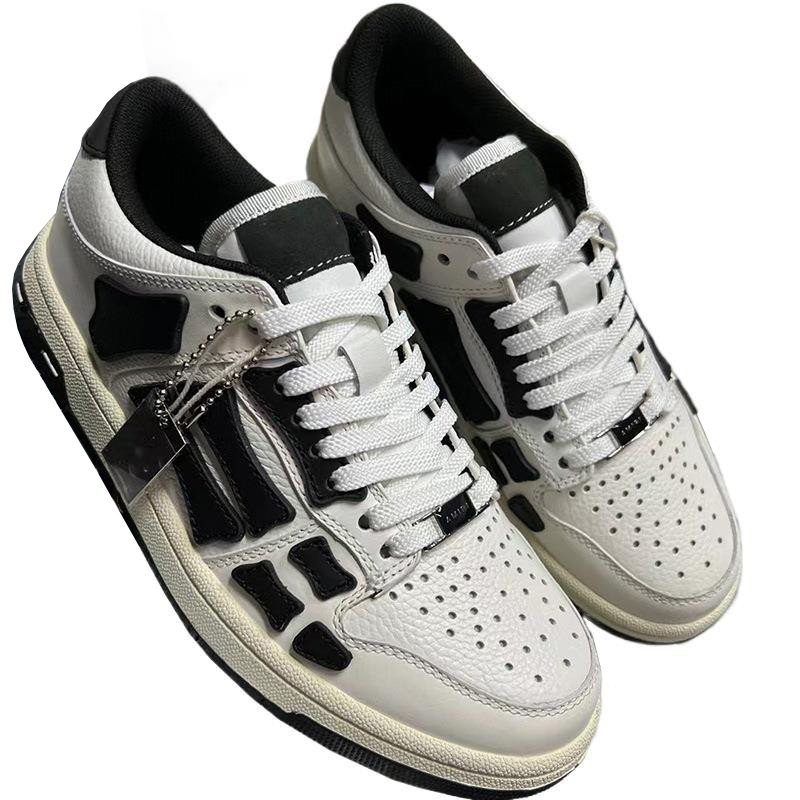 Two-tone leather low skull with shoelaces flat for men and women