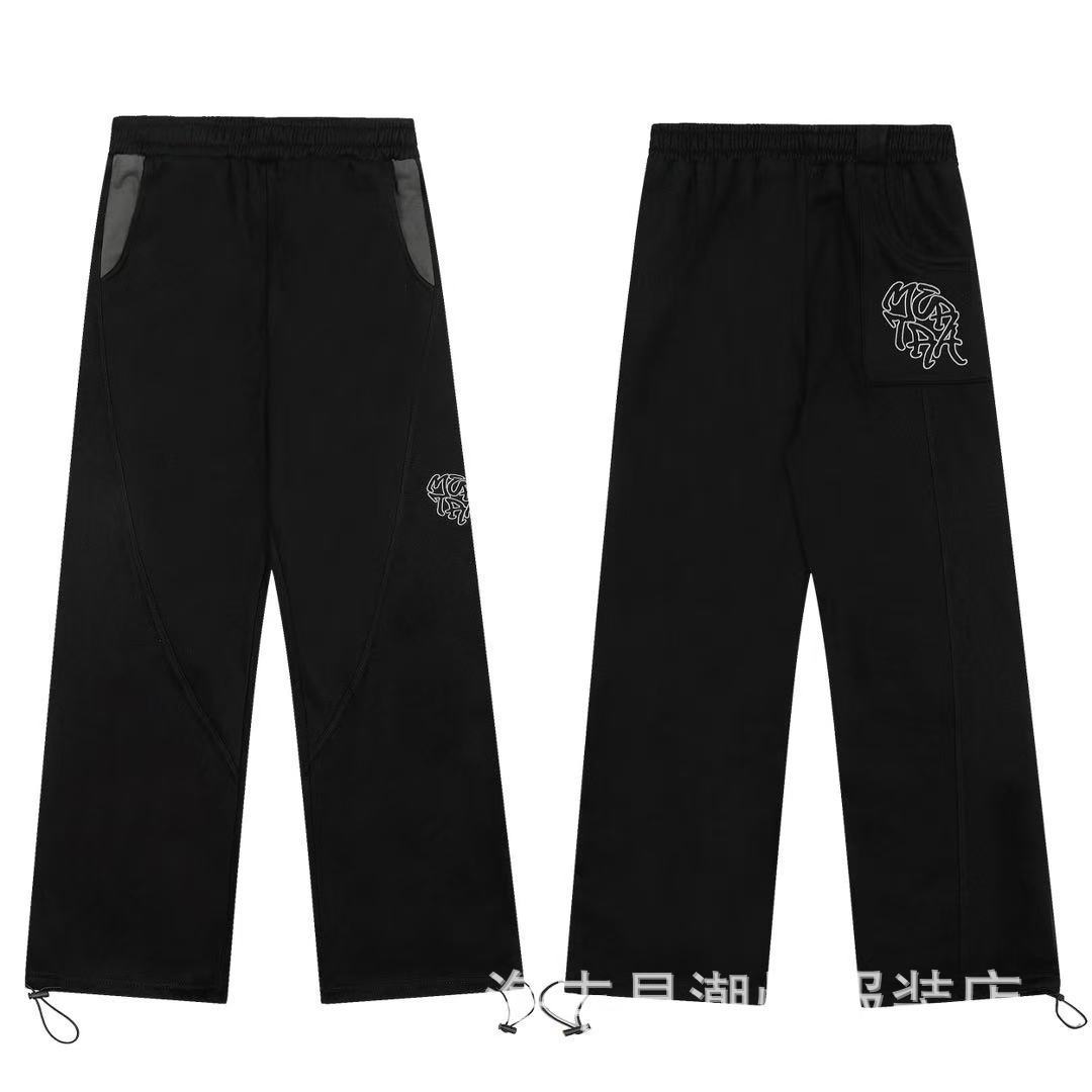 mertra Pants Embroidered Logo Loose Black