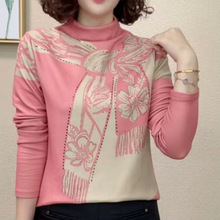 一件代发直播爆款2025长袖秋冬新款中年妈妈宽松打底小衫女士t恤