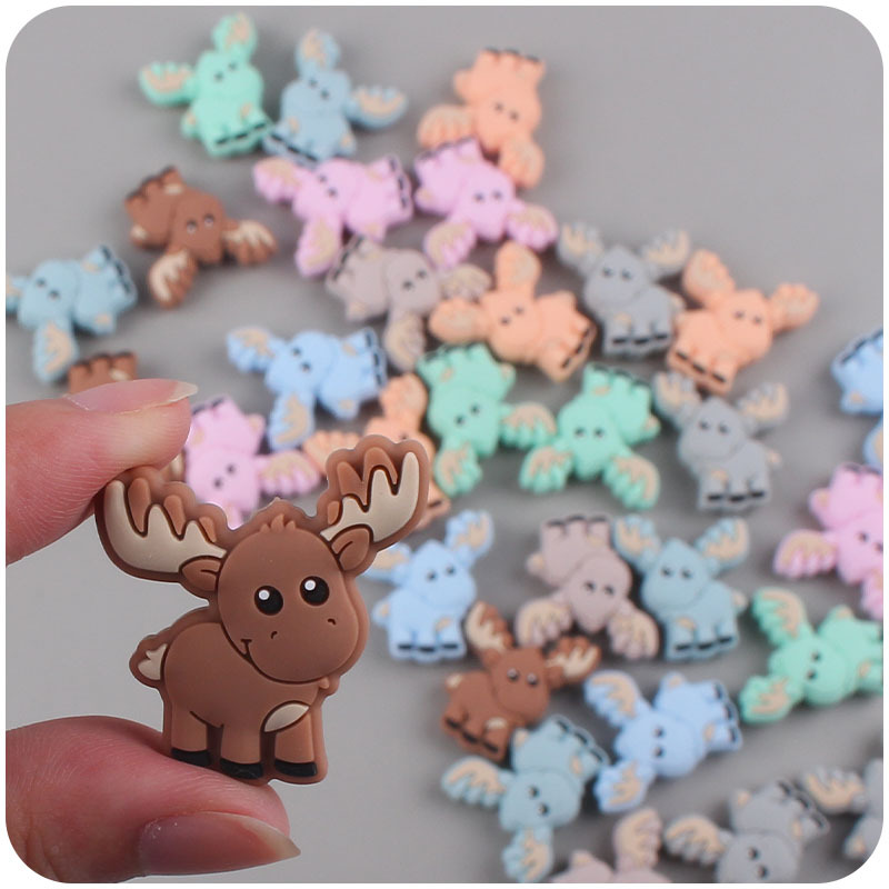 Bebé suministros de dibujos animados de silicona animal ELK mordedor creativo DIY bebé molar pezón anti-gota cadena Accesorios