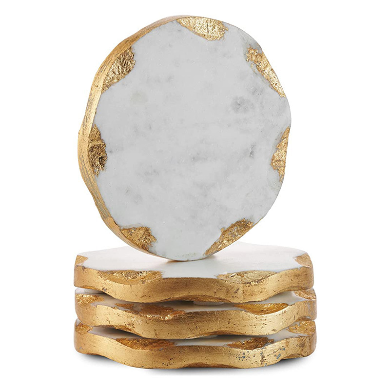 Nordic ins nuevo mármol natural golden edge coaster al por mayor posavasos café antideslizante aislamiento térmico joyería estera de mesa