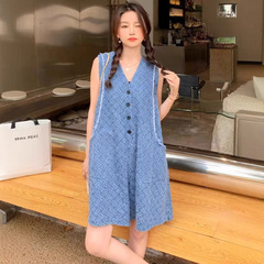 女性用ノースリーブベストデニムジャンプスーツ、夏と韓国スタイル、年齢を軽減する、遊び心と甘いデザイン、小柄な森スタイルのジャンプスーツ