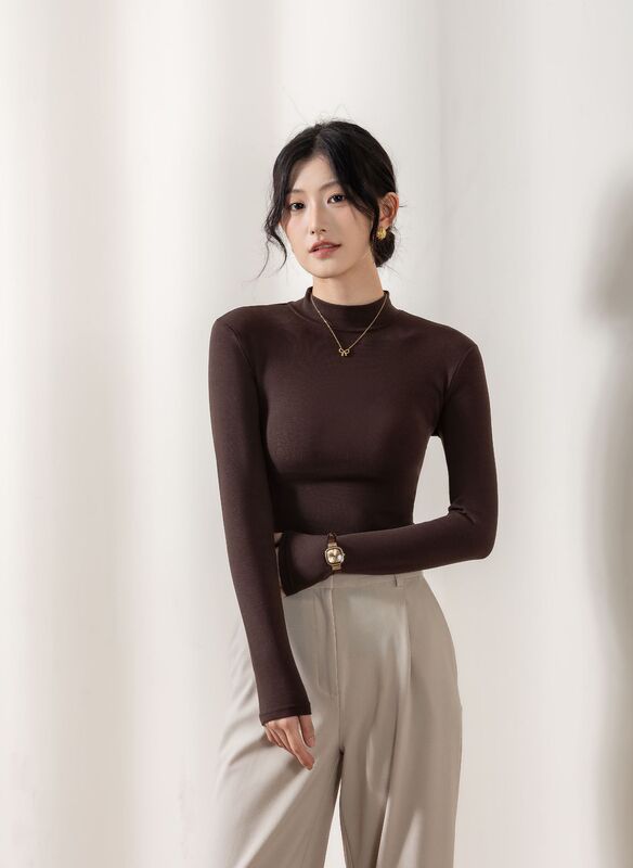 磨毛高领打底衫女内搭无痕2025新款显瘦秋冬立领百搭长袖上衣|undefined