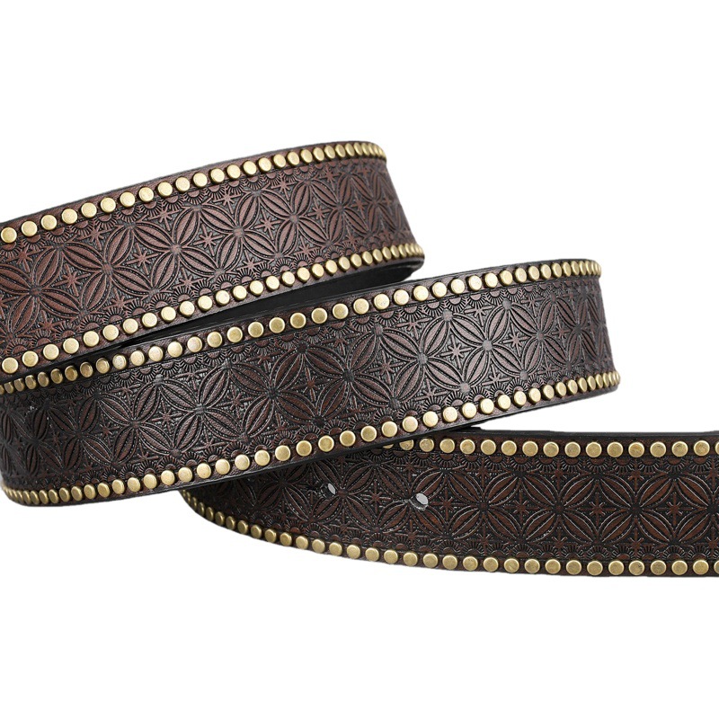 Nuevo cinturón de mezclilla de los hombres retro cinturón americano hip hop moda remache rebordear diseño personalizado cinturón hombres