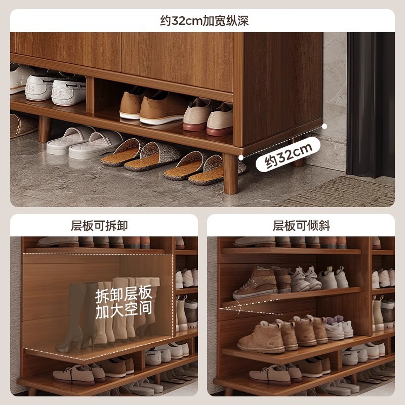 Mueble zapatero de madera maciza, nuevo modelo 2024, armario de almacenamiento para la entrada del hogar, estante de almacenamiento interior integrado para montar en la pared. image 6
