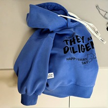 2025秋冬款男童蓝色加绒连帽卫衣韩货潮款可爱熊儿童柔软保暖卫衣