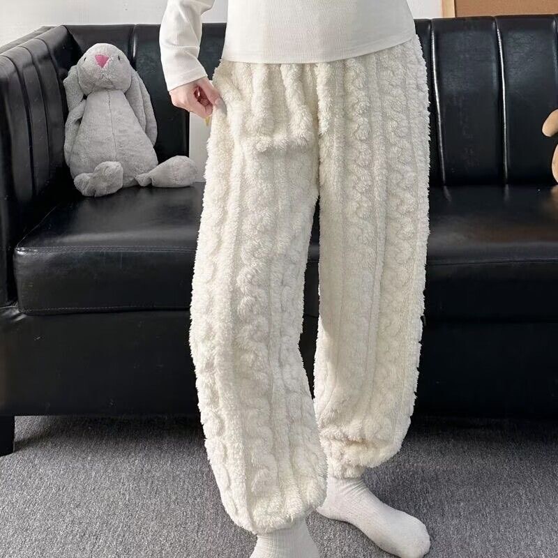 Coral Velvet Warm Pajamas for Women in Autumn and Winter, Loose Velvet Warm Cuffed Flannel Pants, Home Pants That Can Be Worn Outside