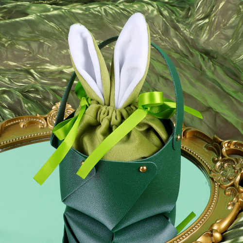Easter gifts cross-border hot sale leather bucket rabbit ears portable basket party gift box packaging easter egg box candy bag