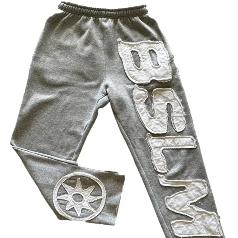 Pantalones Sueltos con Bordado de Letras y Estampado de Poliéster y Chenilla