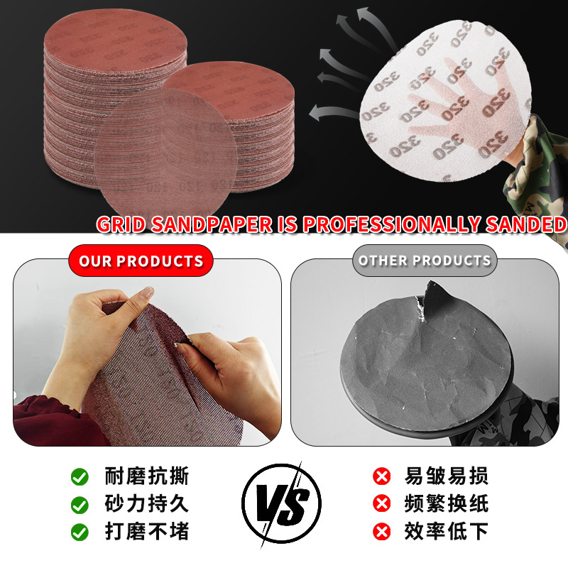 Papel de lija de rejilla de 9 pulgadas, papel de lija para pulir la pared, papel de lija de malla flocado autoadhesivo redondo sin polvo con malla