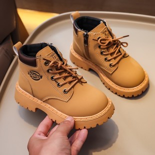 Children's Boots 2025 Spring & Fall New Style Girls' Short Boots, Medium and Large Kidsren's Fashionable British Style Small Yellow Boots Boys' Leather Boots