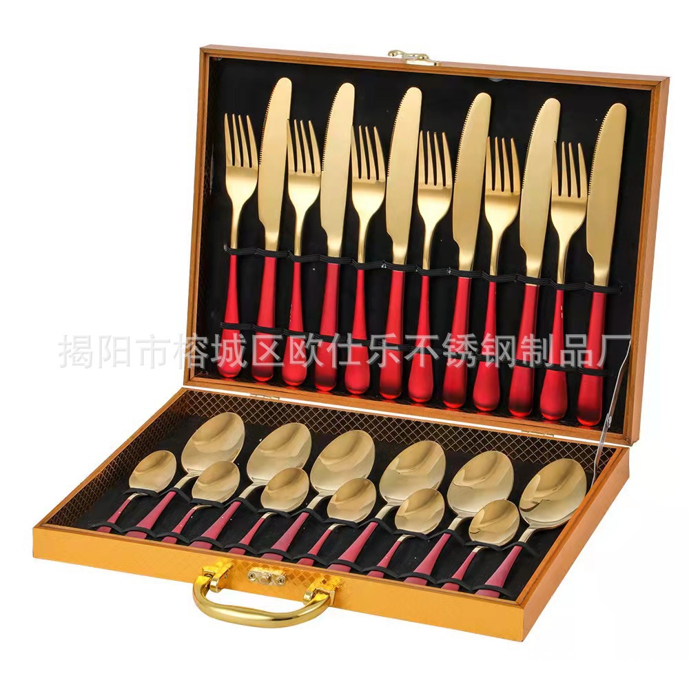 1010 식기 24 개 세트-레드 골드