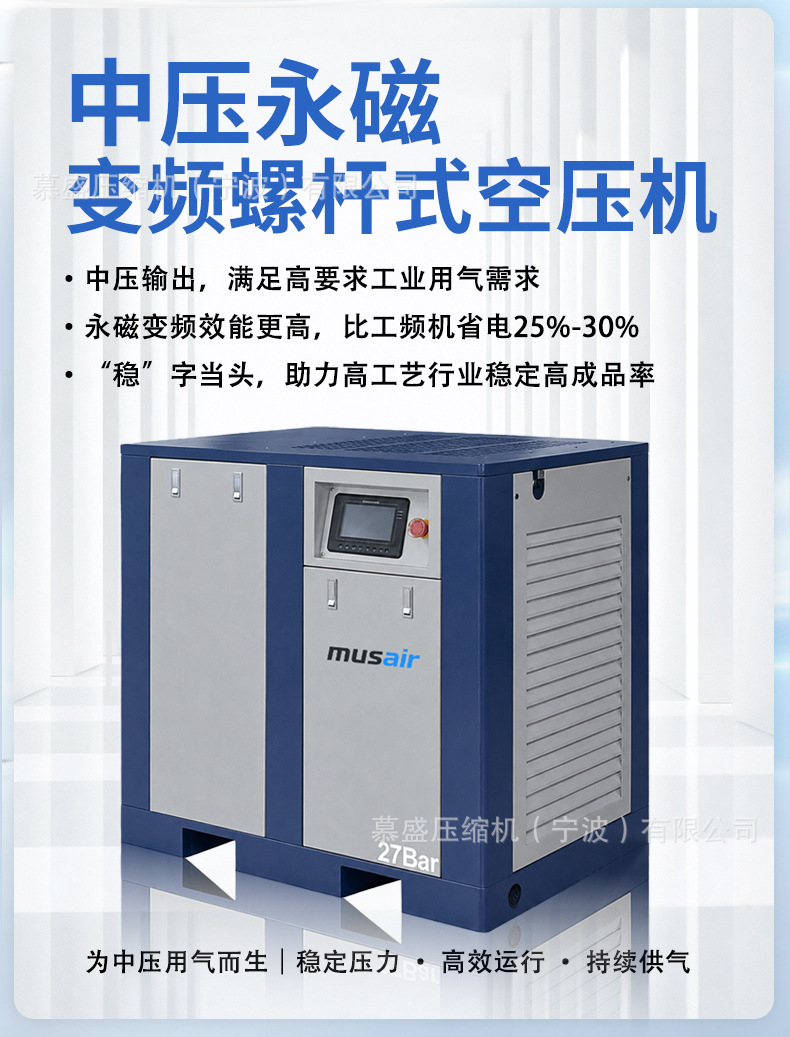 Customized medium-pressure screw compressor 20bar factory-fixed permanent magnet variable frequency screw air compressor industrial grade