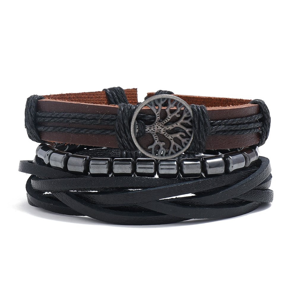 Retro Geometric Pu Leather Alloy Rope Men's Bracelets display picture 2