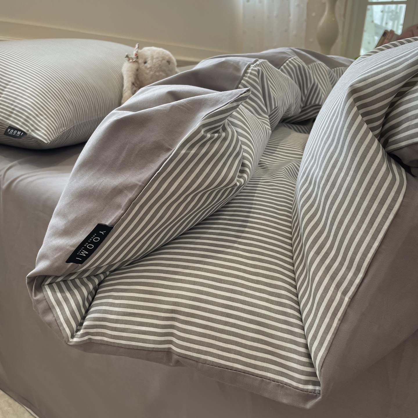 Drap de lit et housse de couette rayés en pur coton_voghion.com