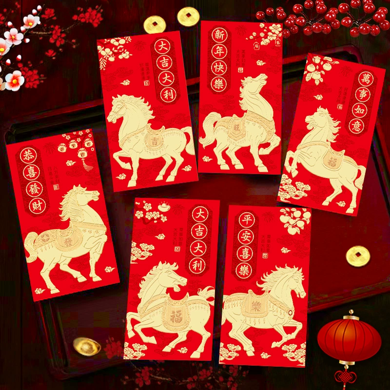 Красные конверты Ruishang 2026 «Год Лошади», новые мультяшные конверты с изображением лошади, креативные объемные красные конверты, новогодние красные конверты оптом