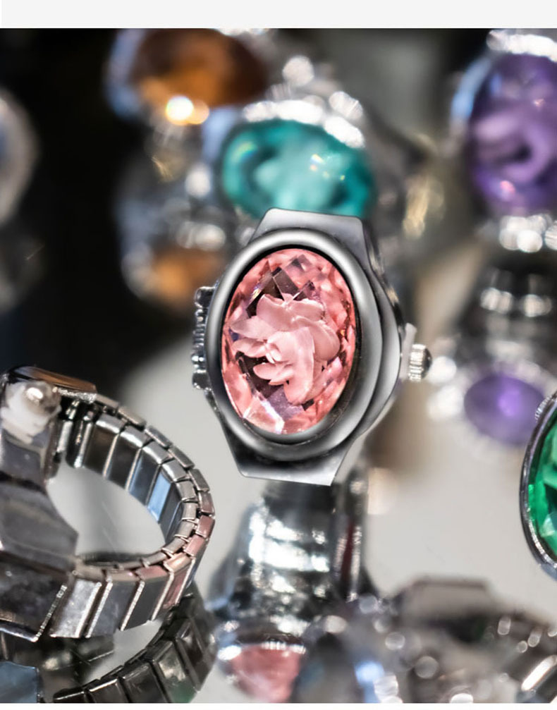 45g Weight Ordinary Glass Mirror Material Stainless Steel Strap Material Gem Inlay Material Retro Solid Color Stainless Steel Strap Quartz Rings Watch Rings