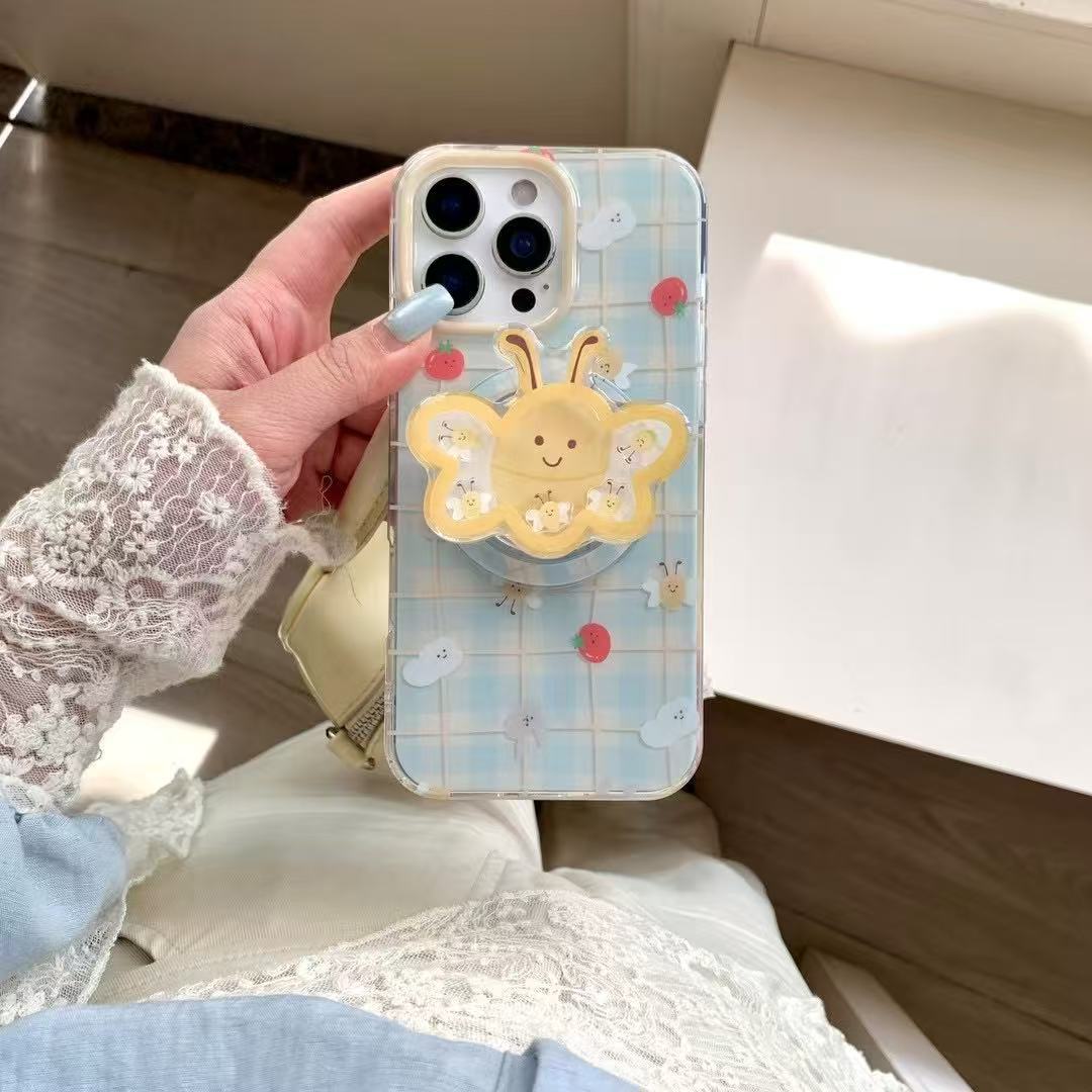 Pequeña miel a cuadros fresca y linda para Apple 16ProMax funda para teléfono móvil 15Pro magnético 14/13 femenino 15PM