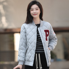 海外美式跨境复古菱形格棒球棉服女冬季韩版宽松学院风加厚外套