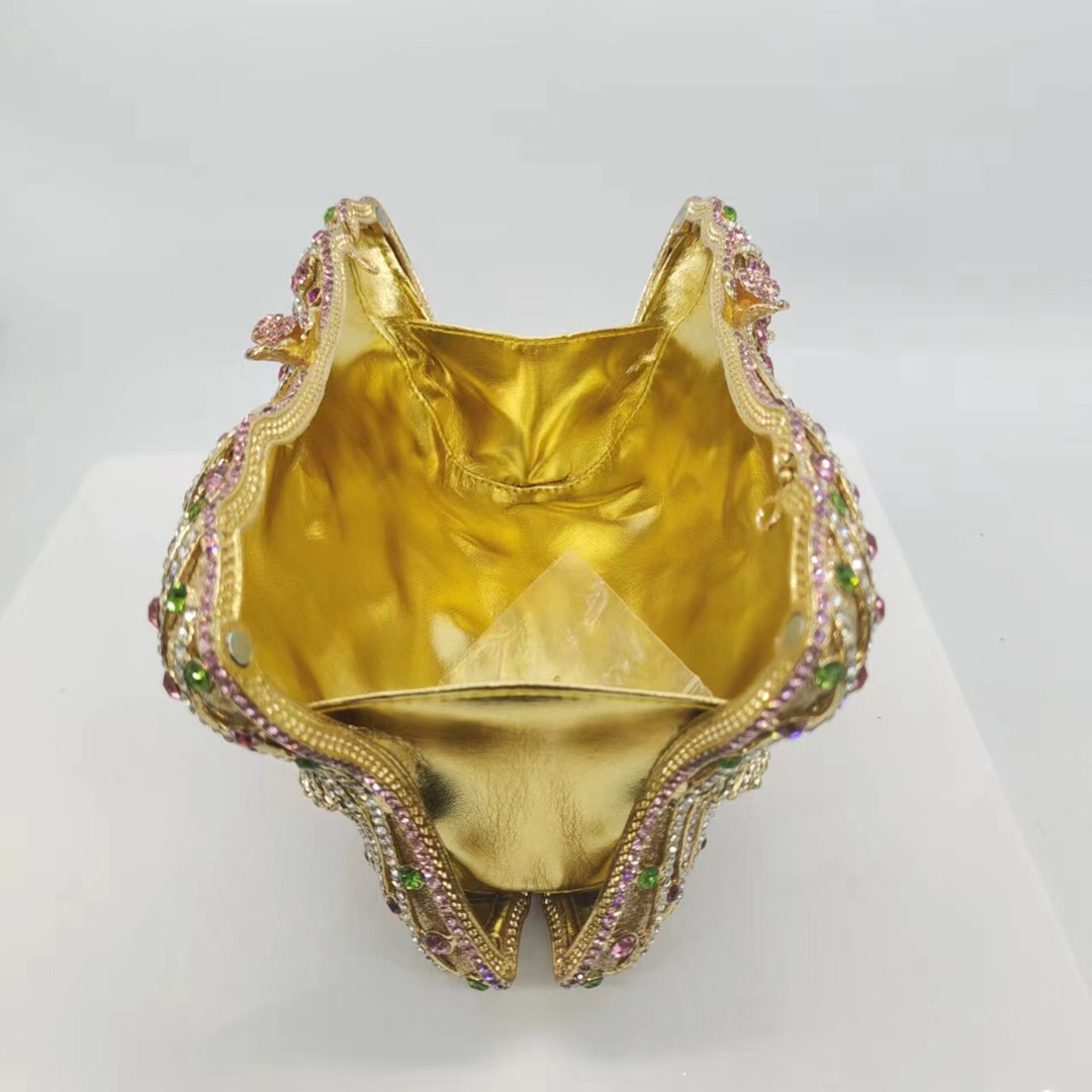Túi clutch nữ cầm tay đính đá rhinestone dạ hội cao cấp phong cách Âu Mỹ — Màu tím trắng, Màu vàng quất, Vàng Pha Lê, Nền vàng kim cương trắng