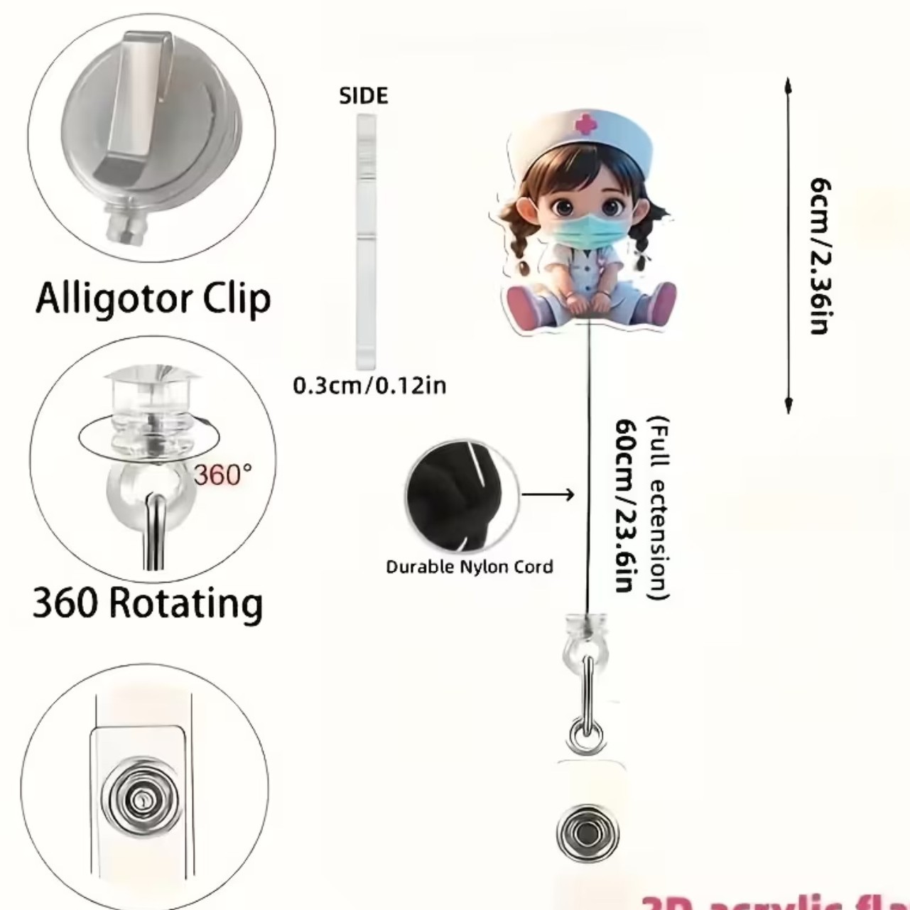 Nueva linda moda coreana de dibujos animados hebilla fácil de tirar tarjeta de trabajo clip de insignia certificado hebilla telescópica clip de insignia al por mayor
