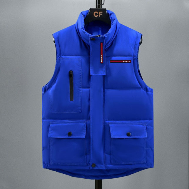 Chaleco con estampado geométrico para hombre - Chaqueta sin mangas Paris Street | Prenda exterior táctica cálida de invierno con bandas reflectantes_voghion.com