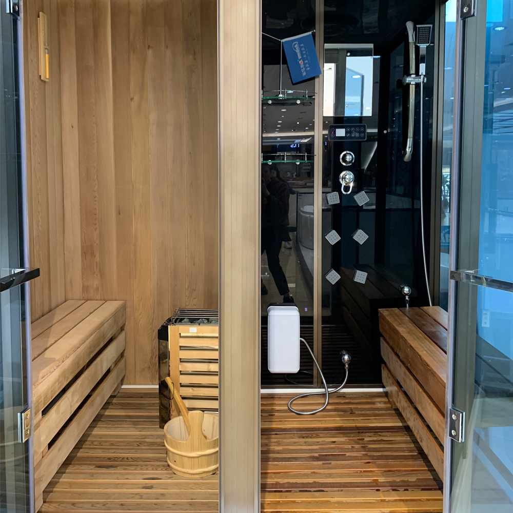 Sala de vapor de borde marrón sala de ducha de vapor sala de sauna de abeto de hierro casa belleza infrarrojo lejano sudor sala de vapor