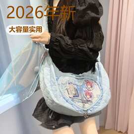 抽绳爱心花边透明单肩斜挎包2026A新款大容量芭蕾风吧唧二次元A23
