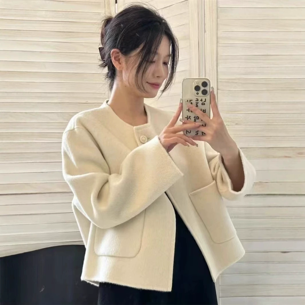 Короткое шерстяное пальто (стиль Chanel) для подростков, корейский деми-сезон, укороченный силуэт