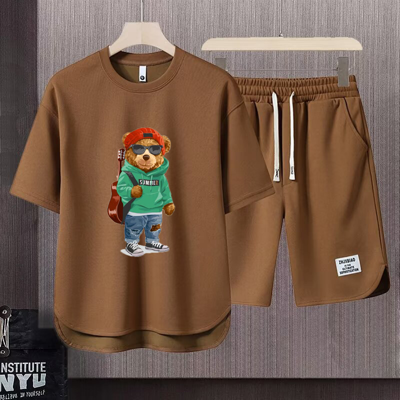 Herr t-shirt och shorts set lös ledig sommaroutfit för män_voghion.com