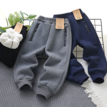 儿童加厚绒冬款棉裤中大童冬天运动裤加绒s运动拉链裤加厚雪地裤