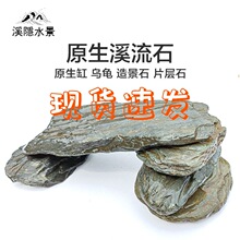 原生缸溪流片石乌龟晒背片岩造景台鱼缸爬宠假山组合石片晒台