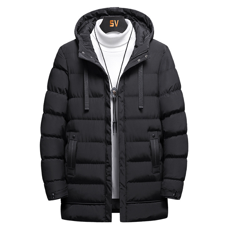 Cotton-padded jacket autumn and winter New thickened warm hooded mid-length versatile over-the-knee high-end cotton-padded jacket for men