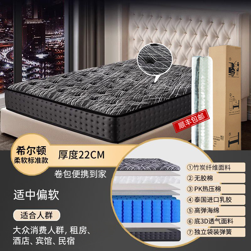 22 см (от средней до мягкой) Модель Hilton черного цвета, мягкая