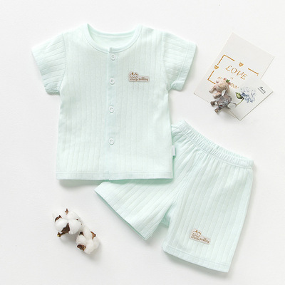 嬰兒短袖套裝夏季薄款純棉衣服男女寶寶短褲兒童網紅洋氣空調睡衣