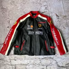2025 Cross-border Autumn and Winter New Ferrari Leather Harley Biker Riding Suit Embroidered Cotton Couples Trendy Cool Jacket