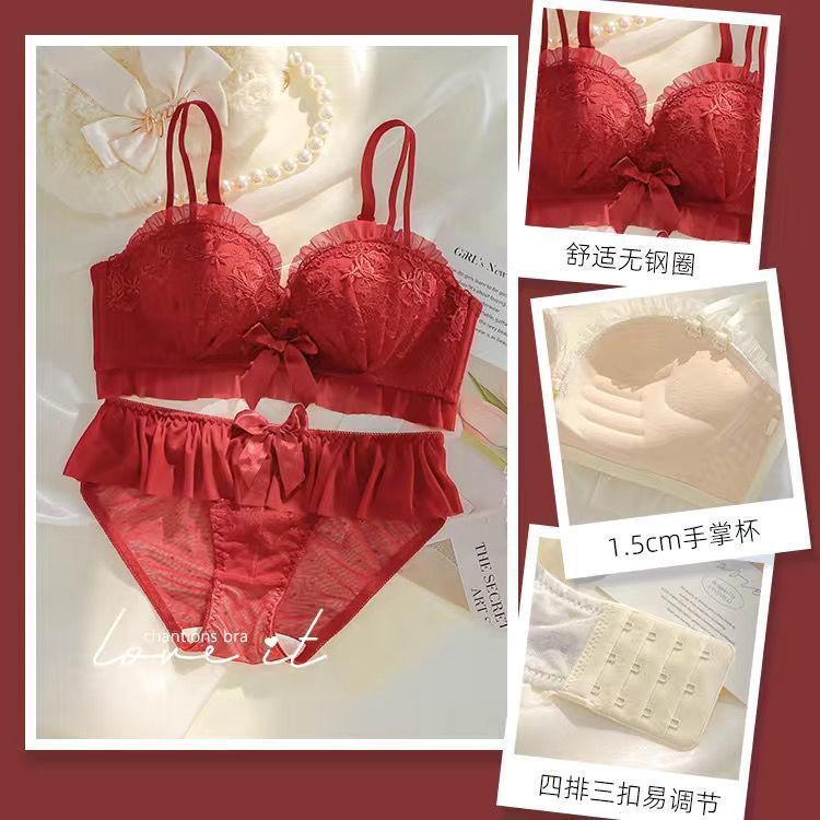 Ropa interior, pechos pequeños para mujer, engrosamiento, encaje sexy, sin anillo de acero, ajuste anti-flacidez para estudiantes, traje de sujetador